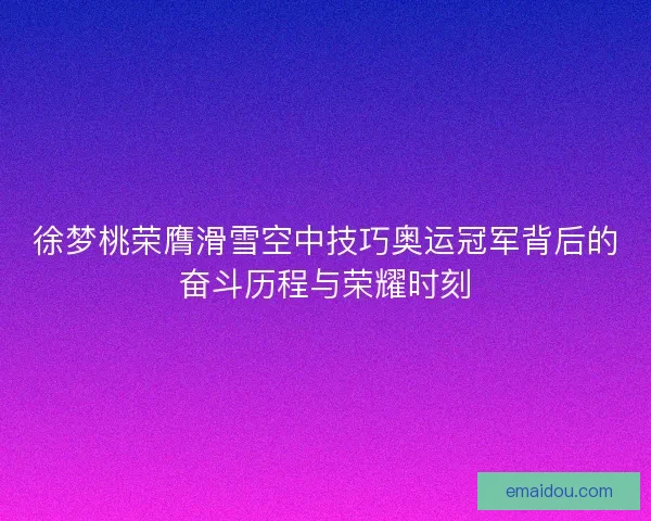 徐梦桃荣膺滑雪空中技巧奥运冠军背后的奋斗历程与荣耀时刻